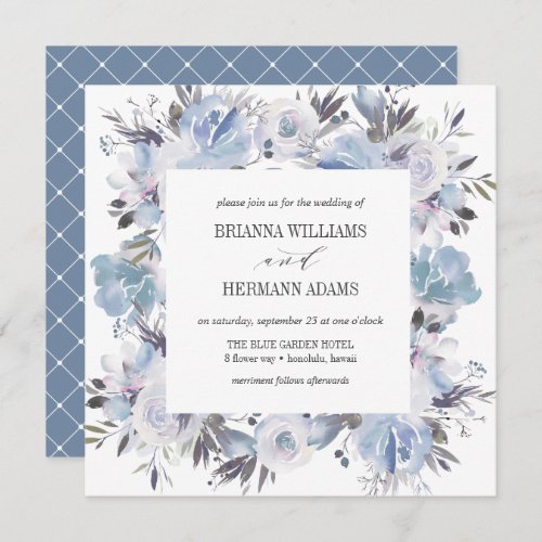 Dream Blue  Fancy Spring Floral Diamond Wedding Invitation