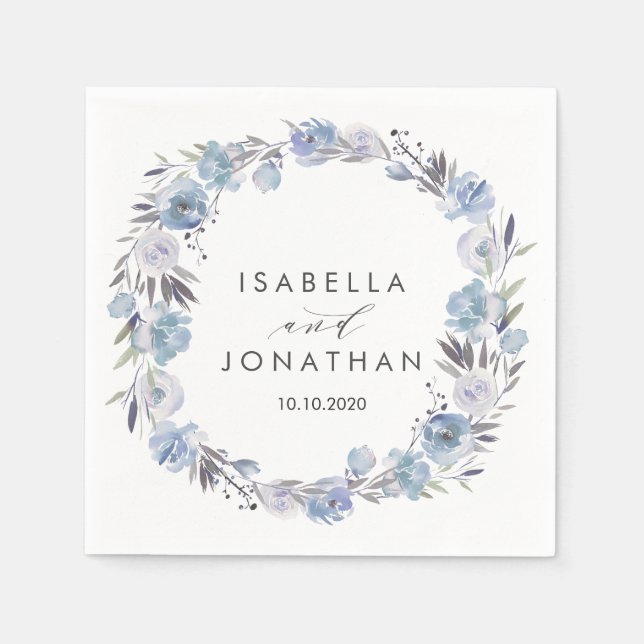 Dream Blue | Floral  Rustic wedding Personalized Napkins (Front)