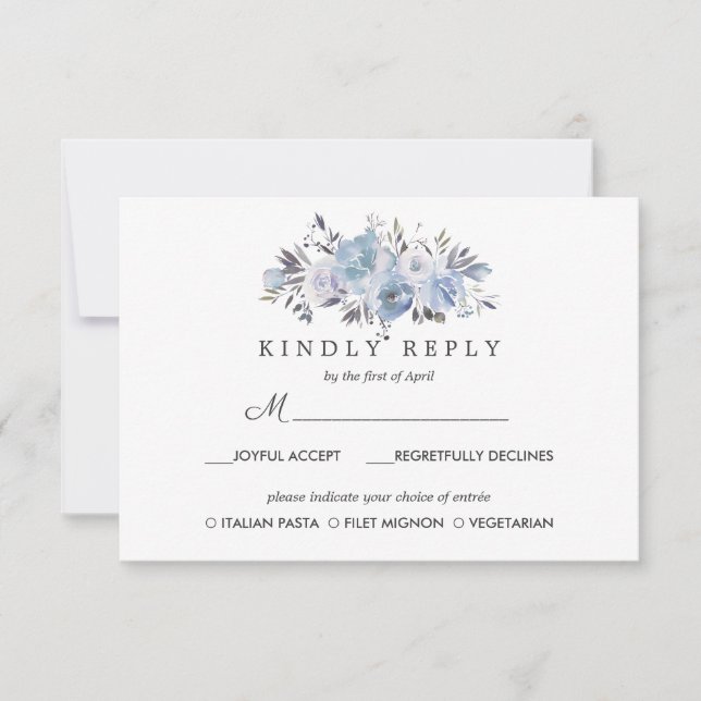 Dream Blue | Floral Wedding  RSVP MEAL option (Front)