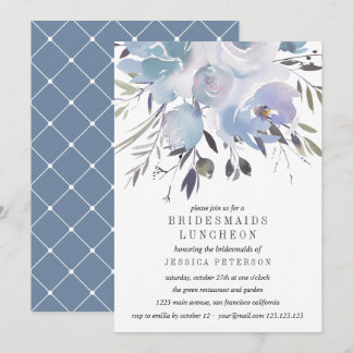 Dream Blue Flowers Bridesmaids Luncheon Wedding Invitation