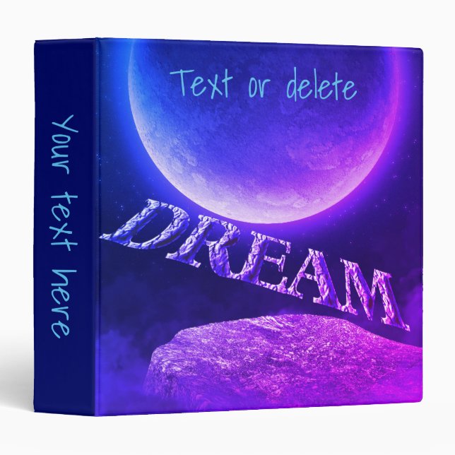 Dream Blue Moon Fantasy Inspirational Personalized 3 Ring Binder (Front/Spine)