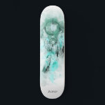 *~* Dream Boho Catcher Sacred Tribal Shamanic Aqua Skateboard<br><div class="desc">* Western BOHO American Watercolor Abstract Dream Catcher Journey with lovely Feathers as a Shamanic symbol for a Native American Spiritual Healer or BOHEMIAM design. * . *** The colors are mostly BLUE TURQUOISE , AQUA , on WHITE. This spirit based esoteric popular boho creative abstract modern dreamcatcher and feathers...</div>