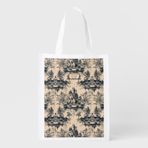 Dream Castle Midnight and Ivory Toile de Jouy Grocery Bag