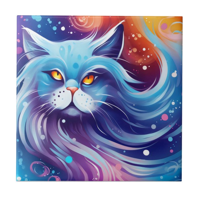Dream Cat Abstract world of colors Ceramic Tile (Front)