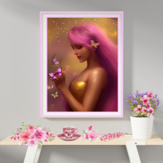 Dream Catch butterfly girl pink purple gold 2 Poster