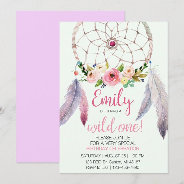 Dream Catcher 1st Birthday Invitation (Front/Back)