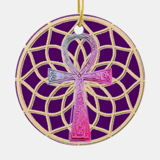 Dream Catcher Ankh Ceramic Ornament (Front)