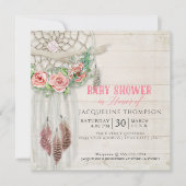 Dream Catcher Baby Shower Girl BOHO Wood Feather Invitation (Front)