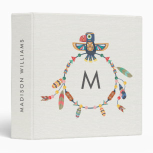 Dream Catcher & Bird Boho Native Indian Monogram 3 Ring Binder