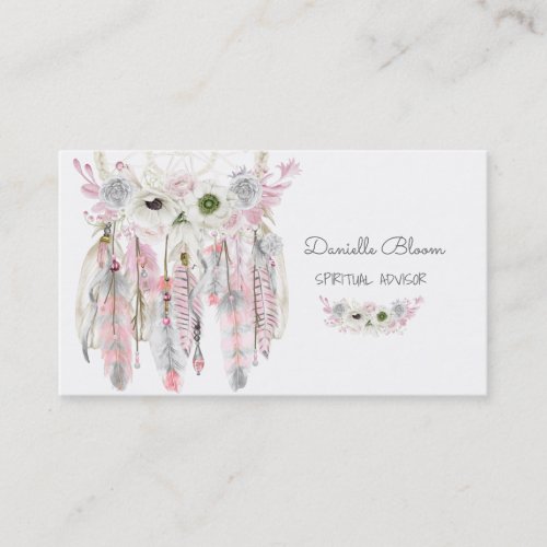 Dream Catcher Boho Arrows Feathers Pink Gray Business Card