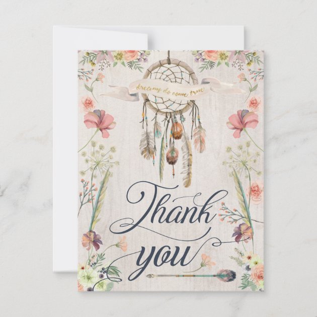 Dream Catcher Boho Floral Painted Thank You Cards