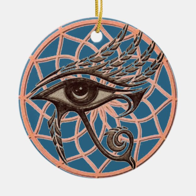 Dream Catcher Eye Of Horus Blue Ceramic Ornament (Front)