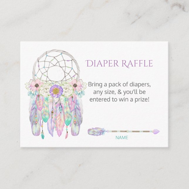 Dream Catcher Feathers Pastels Diaper Raffle Enclosure Card (Front)