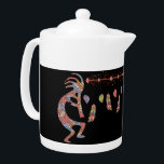 Dream Catcher Kokopelli Teapot<br><div class="desc">Alien or Life Form Dream Catcher Kokopelli Tea Pot. Native American Southwestern Style Abstract Kokopelli playing flute for feathers of a Dream Catcher. Inspired by symbols from Cave Petroglyphs. Change background color combination to match your taste. Kokopelli is a fertility deity, a humpbacked flute player, Native American cultures. Attributed to...</div>