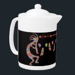 Dream Catcher Kokopelli Teapot<br><div class="desc">Alien or Life Form Dream Catcher Kokopelli Tea Pot. Native American Southwestern Style Abstract Kokopelli playing flute for feathers of a Dream Catcher. Inspired by symbols from Cave Petroglyphs. Change background color combination to match your taste. Kokopelli is a fertility deity, a humpbacked flute player, Native American cultures. Attributed to...</div>