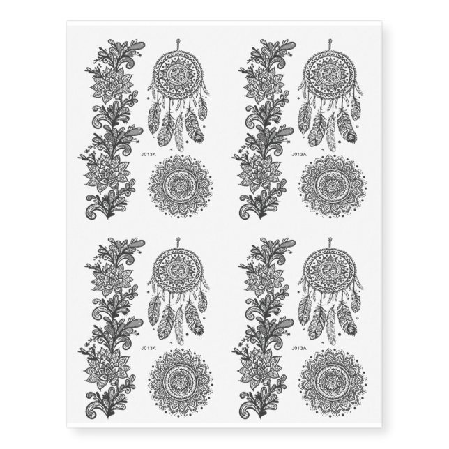Dream catcher  Mandala Temporary Tattoos 4 in 1 (Front)