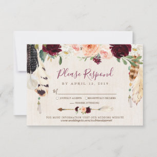 Dream Catcher Moon Peach & Burgundy Boho Wedding RSVP Card
