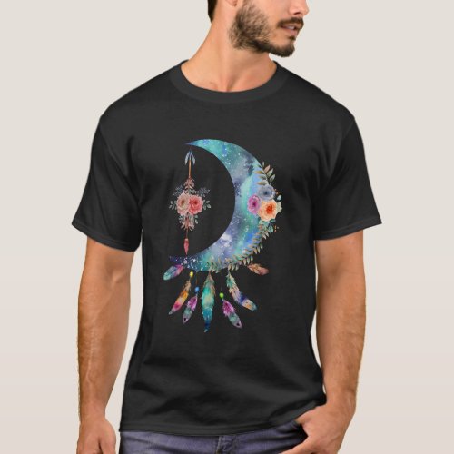 Dream Catcher Moon Stars Floral Dreamcatcher Graph T_Shirt