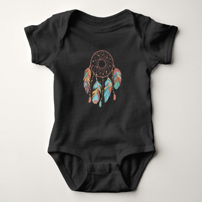 Dream Catcher Native American Feathers Tribal Drea Baby Bodysuit (Front)