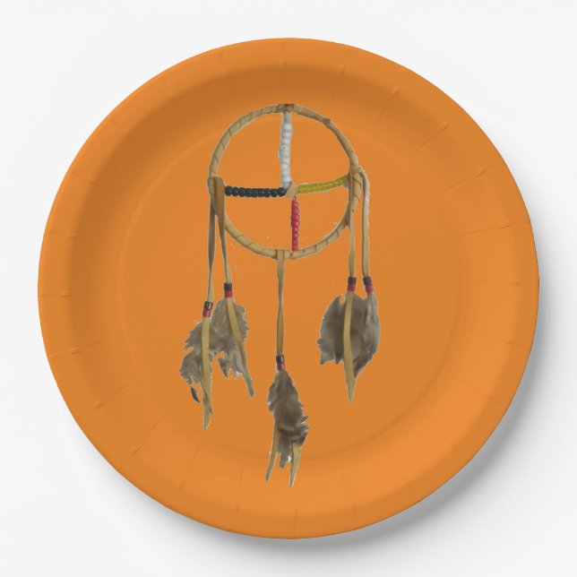 Dream Catcher Orange Large Paper Plate (Front)