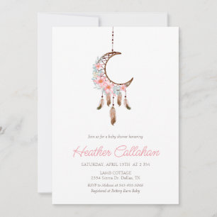 Dream catcher Pink Boho Baby Shower Invitation