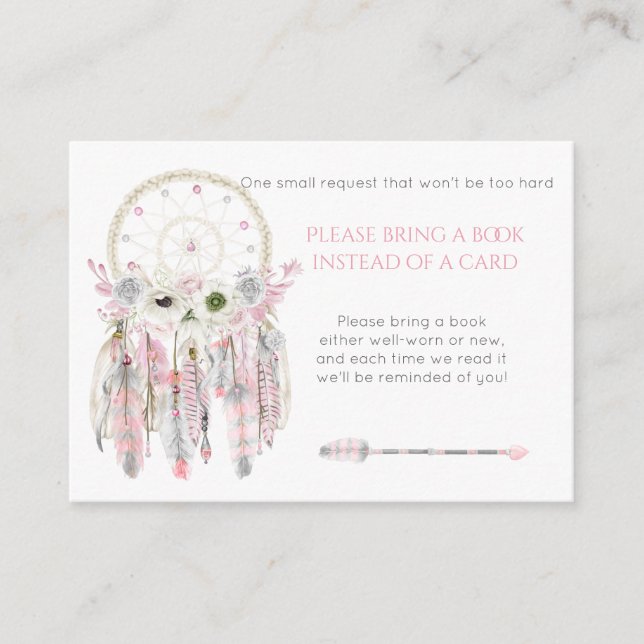 Dream Catcher Pink Gray Ivory Shower Book Request  Enclosure Card (Front)