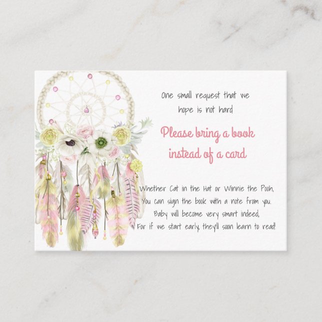 Dream Catcher Pink Yellow Baby Shower Book Request Enclosure Card (Front)