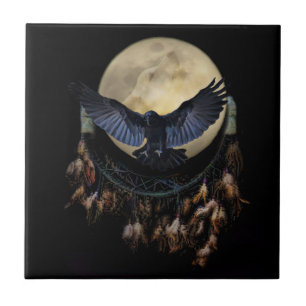 Dream Catcher Raven and Wolf Moon Tile