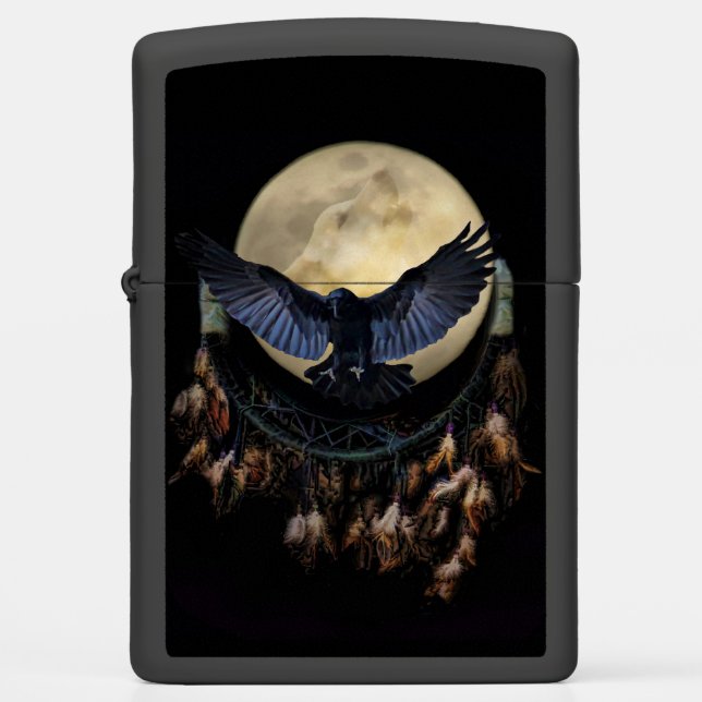 Dream Catcher, Raven, Wolf Native American Lighter (Front)
