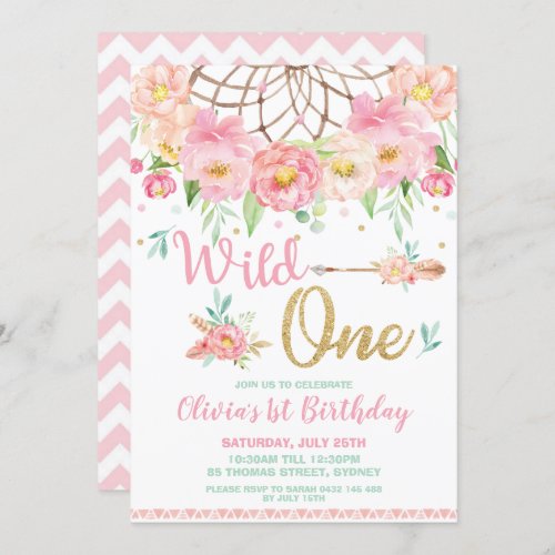 Dream Catcher Wild One 1st Birthday Boho Floral Invitation