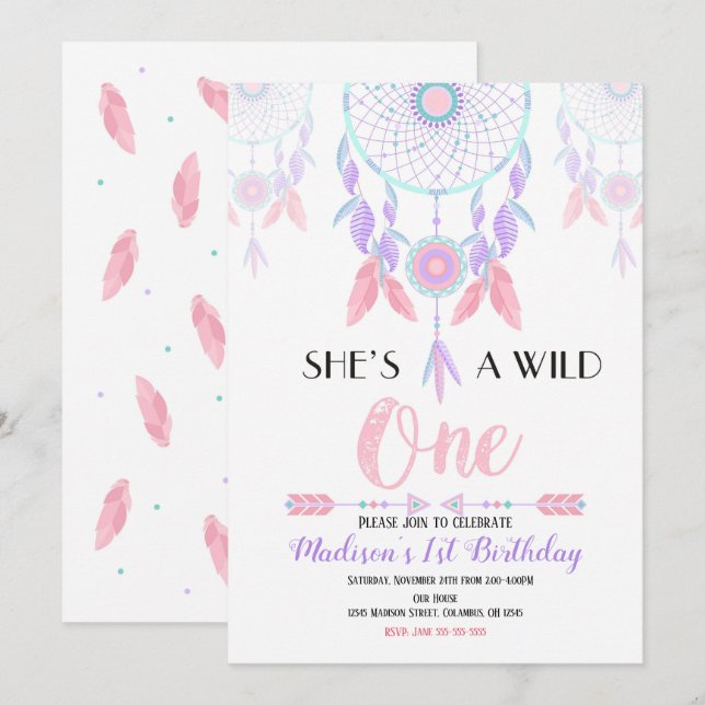 Dream Catcher Wild One 1st Birthday Invitation (Front/Back)