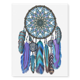 Dream catcher with a magic bird turquoise feathers temporary tattoos