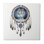 Dream Catcher with wolf background Ceramic Tile<br><div class="desc">Dream catcher with wolves in the background</div>
