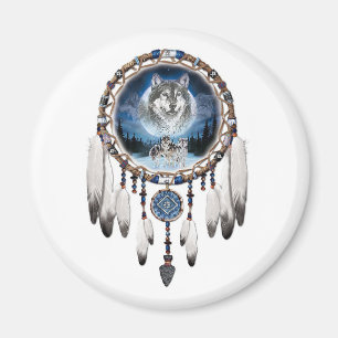 Dream Catcher with wolf background Magnet