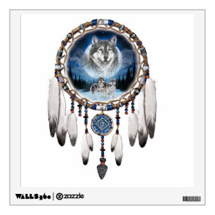 dream catcher with wolf background wall sticker