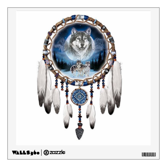 dream catcher with wolf background wall sticker (Front)