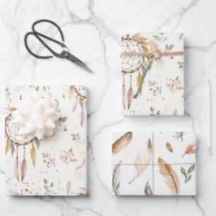 Dream Catchers Feathers Birthday Wrapping Paper Sheets