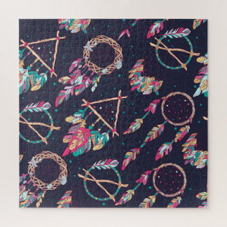 Dream catchers: vintage seamless pattern. jigsaw puzzle