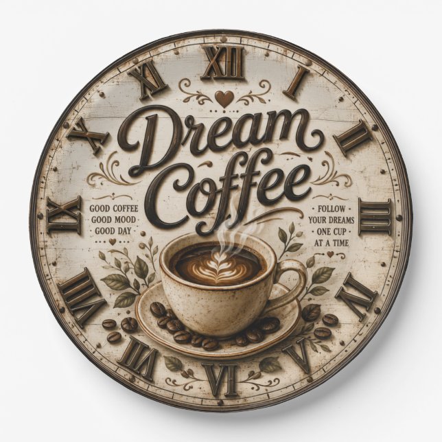 Dream Coffee Rustic Farmhouse Bar Kitchen Decor Paper Plates (Front)