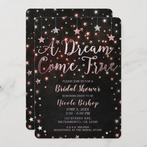 Dream Come True Black Rose Gold Bridal Shower Invitation