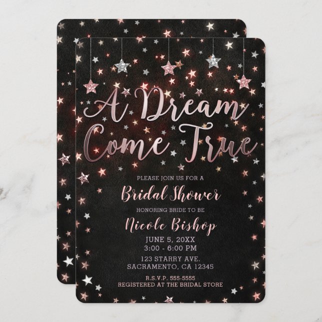 Dream Come True Black Rose Gold Bridal Shower Invitation (Front/Back)
