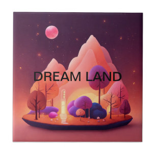 Dream cottage Under a Pink Moon. Ceramic Tile