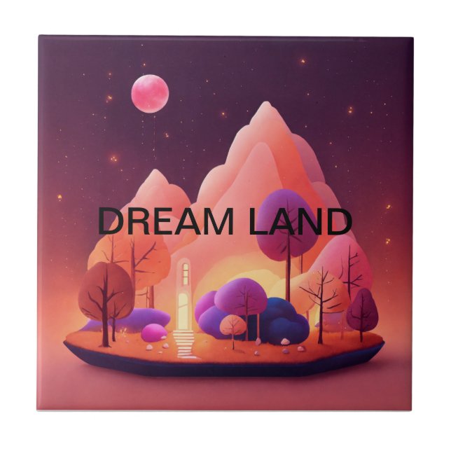 Dream cottage Under a Pink Moon. Ceramic Tile (Front)