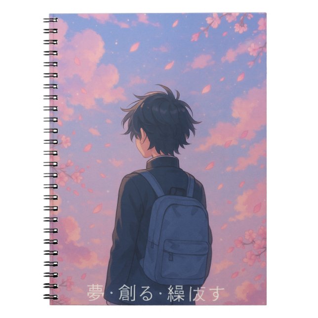 Dream Create Repeat – Aesthetic Anime with cherry  Notebook (Front)