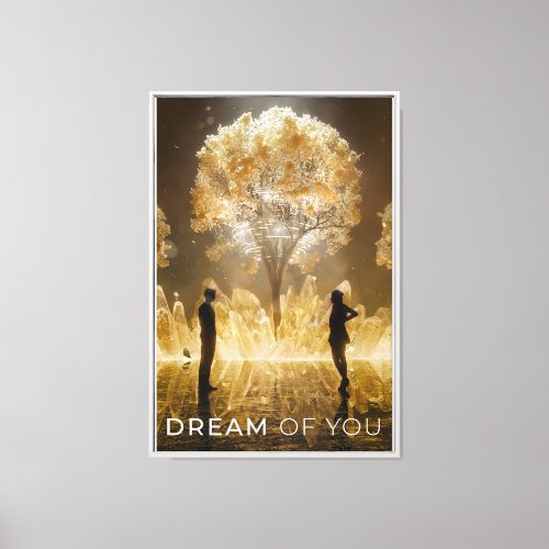 Dream Crystal Gold Tree Couple Silhoutte Canvas Print