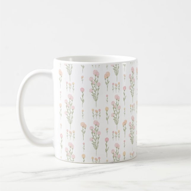 Dream Dance Dare Wildflower Pom Poms on White Coffee Mug (Left)