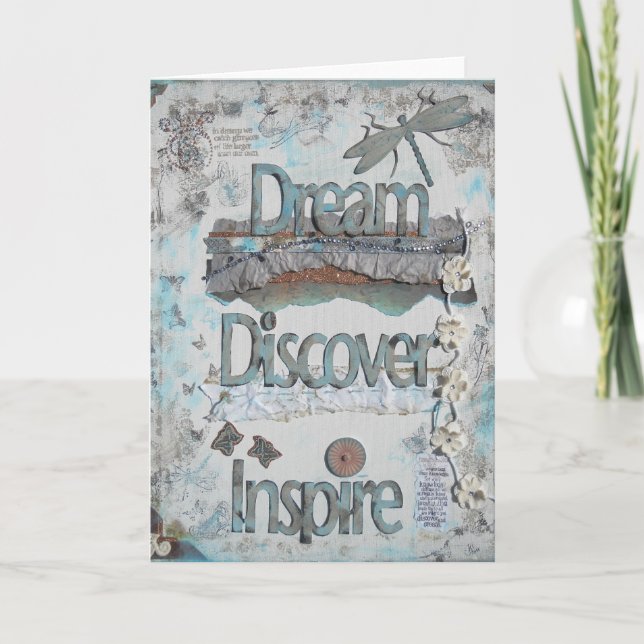 Dream Discover Inspire Typography With Dragonfly Card (Front)