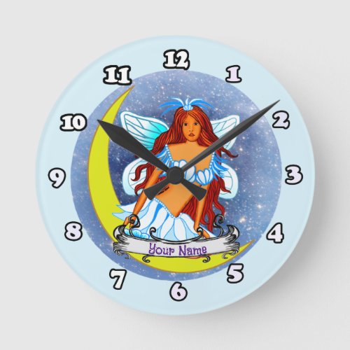 Dream Fairy Night Moon custom name Round Clock