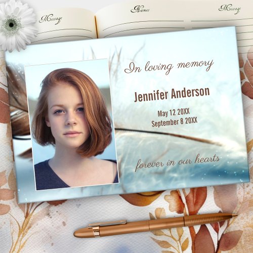 Dream Feather Funeral Memorial Photo Guest Book