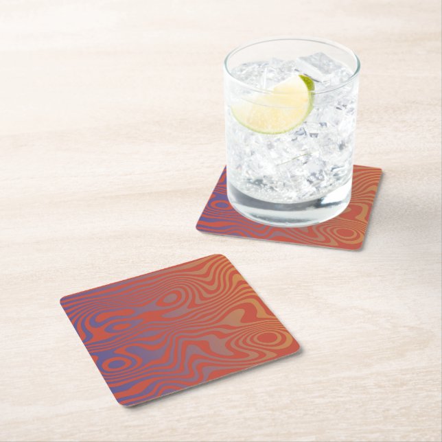 Dream Flow l Abstract Trippy Pattern - No. 01 Square Paper Coaster (Insitu)
